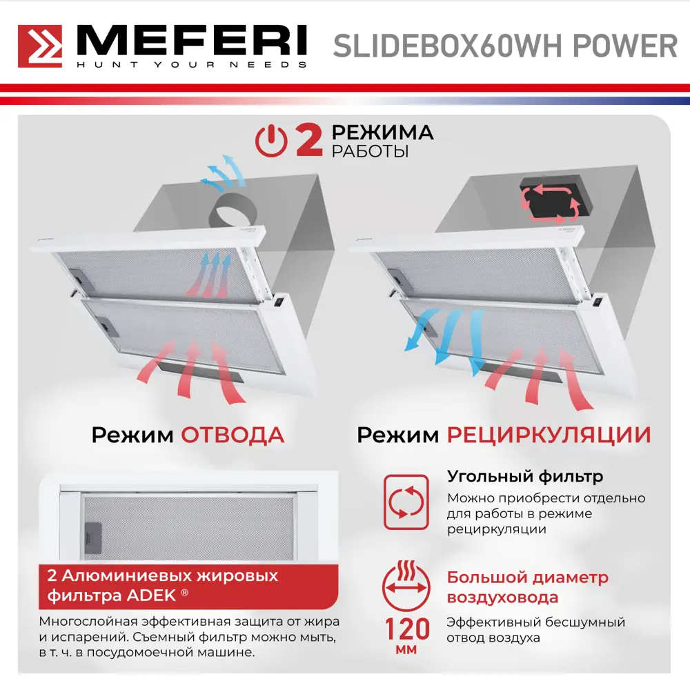 Фото 5 Встраиваемая вытяжка Meferi Slidebox Power 60 см цвет белый Фото 5 Встраиваемая вытяжка Meferi Slidebox Power 60 см цвет белый