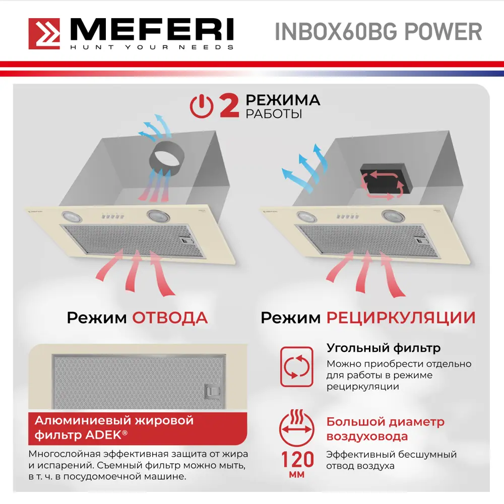 Фото 4 Вытяжка полновстраиваемая Meferi INBOX60BG POWER 60 см цвет бежевый Фото 4 Вытяжка полновстраиваемая Meferi INBOX60BG POWER 60 см цвет бежевый