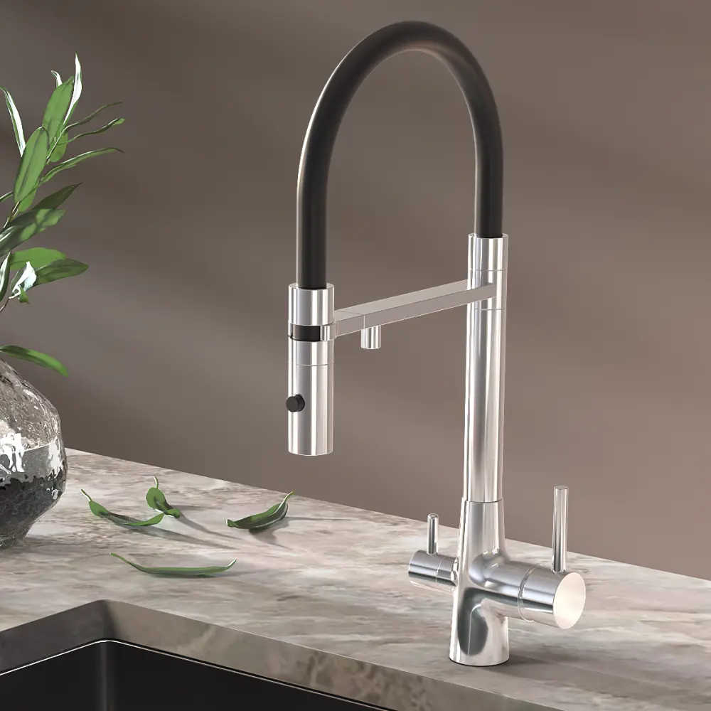 Фото Смеситель для кухни Esko line EL_MGN black гибкий излив 33 см цвет черный, хром Фото Смеситель для кухни Esko line EL_MGN black гибкий излив 33 см цвет черный, хром