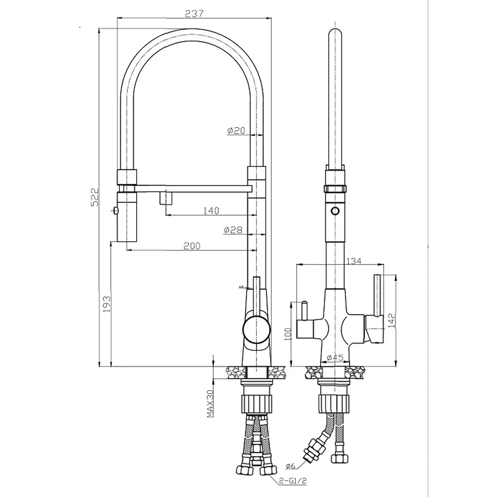 Фото 3 Смеситель для кухни Esko line EL_MGN black гибкий излив 33 см цвет черный, хром Фото 3 Смеситель для кухни Esko line EL_MGN black гибкий излив 33 см цвет черный, хром
