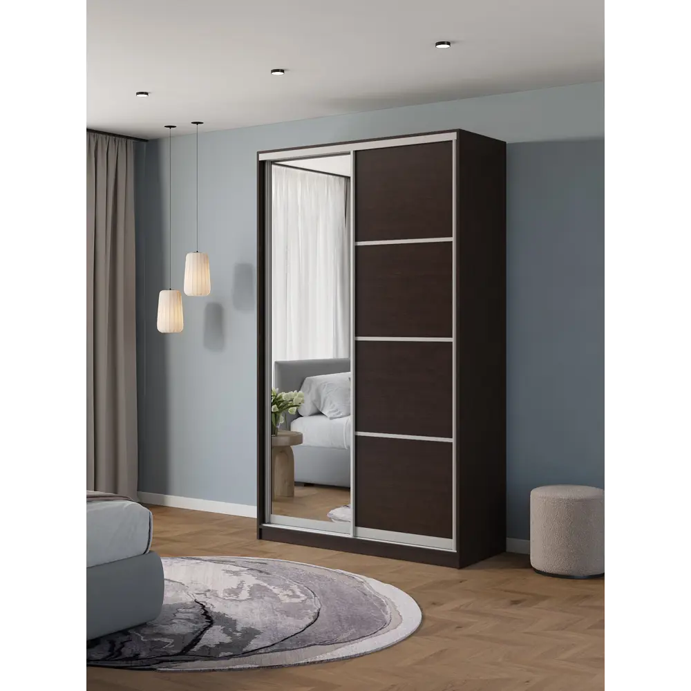 Фото Шкаф-купе Клевер Атина с 2 дверями и зеркалом 240x120х65 см 6 полок ЛДСП цвет венге Фото Шкаф-купе Клевер Атина с 2 дверями и зеркалом 240x120х65 см 6 полок ЛДСП цвет венге