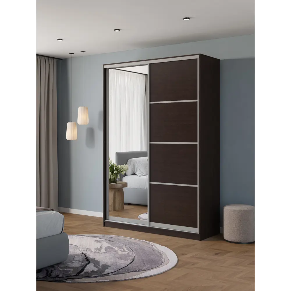 Фото Шкаф-купе Клевер Атина с 2 дверями и зеркалом 240x140х45 см 6 полок ЛДСП цвет венге Фото Шкаф-купе Клевер Атина с 2 дверями и зеркалом 240x140х45 см 6 полок ЛДСП цвет венге
