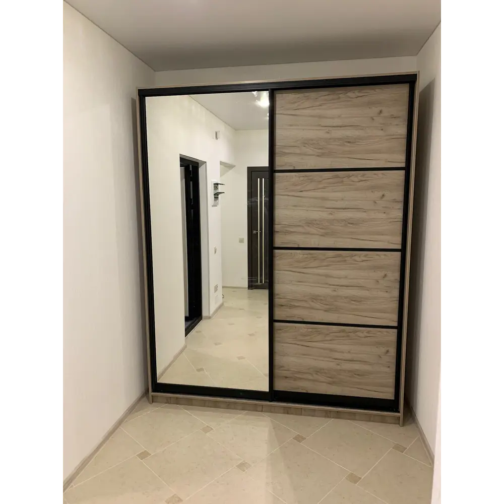 Фото 7 Шкаф-купе Клевер Атина с 2 дверями и зеркалом 240x130х50 см 6 полок ЛДСП цвет дуб крафт серый Фото 7 Шкаф-купе Клевер Атина с 2 дверями и зеркалом 240x130х50 см 6 полок ЛДСП цвет дуб крафт серый