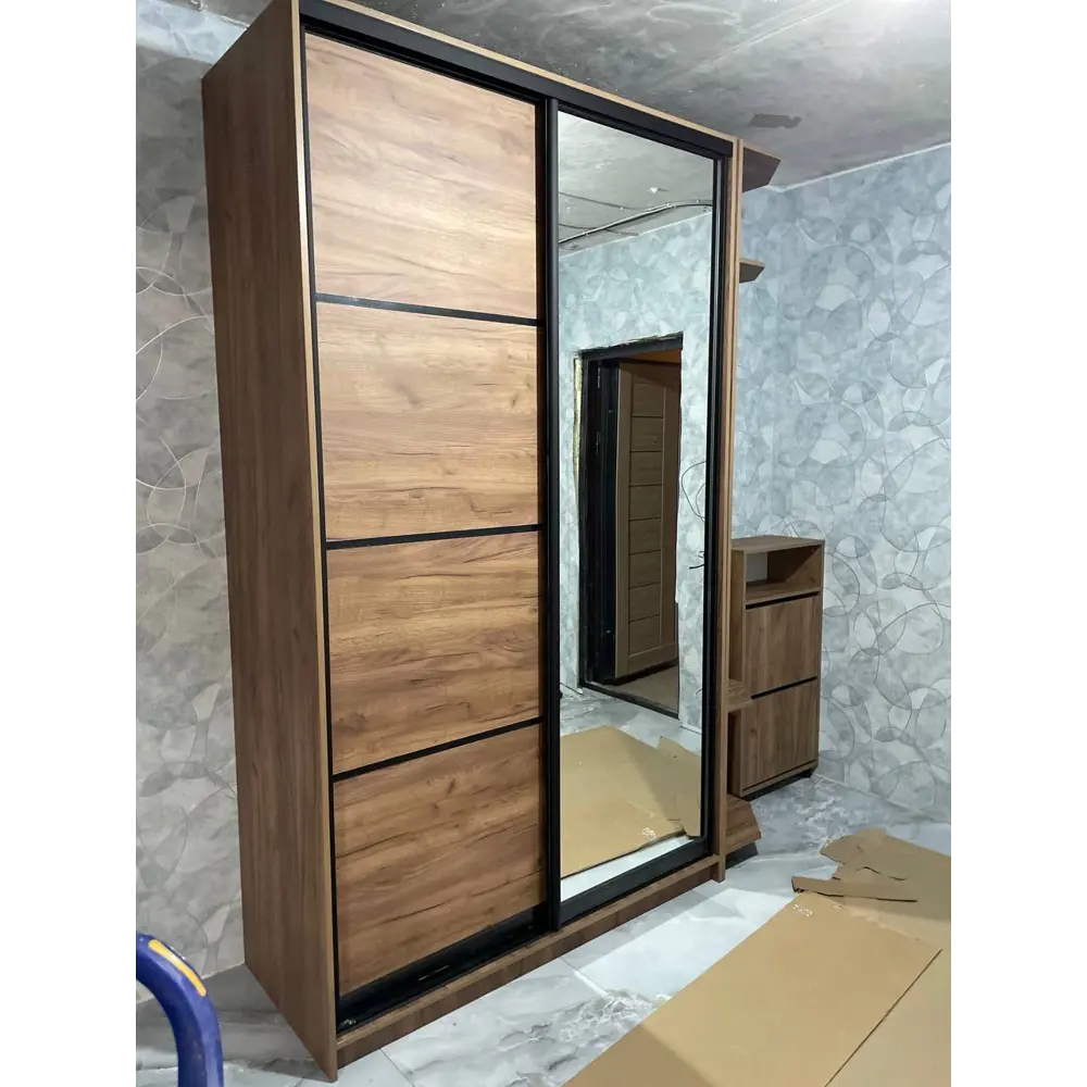 Фото 5 Шкаф-купе Клевер Атина с 2 дверями и зеркалом 240x110х45 см 6 полок ЛДСП цвет дуб крафт табак Фото 5 Шкаф-купе Клевер Атина с 2 дверями и зеркалом 240x110х45 см 6 полок ЛДСП цвет дуб крафт табак
