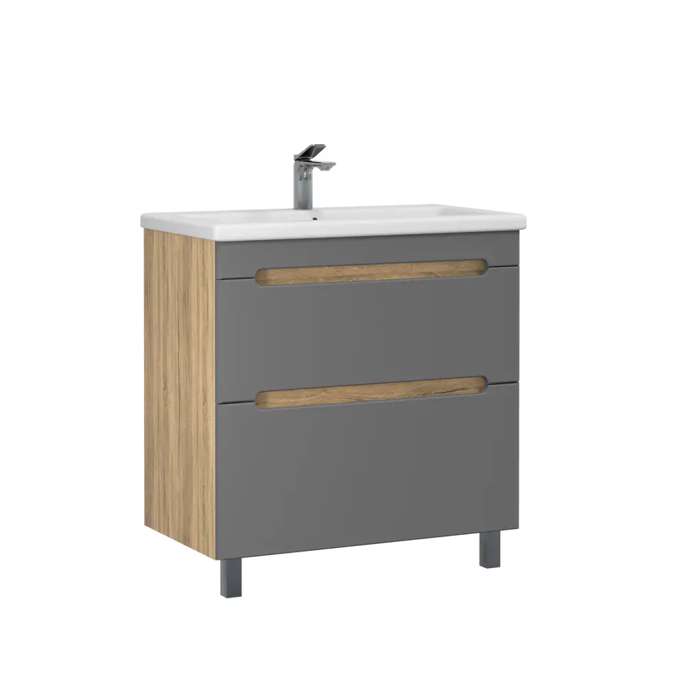 Фото 2 Тумба в ванную Ruvann Aqvi 70 напольная цвет графит софт, дуб вотан Фото 2 Тумба в ванную Ruvann Aqvi 70 напольная цвет графит софт, дуб вотан