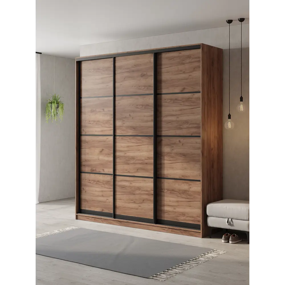 Фото Шкаф-купе Клевер Атина с 3 дверями 240x220х65 см 9 полок ЛДСП цвет дуб крафт табак Фото Шкаф-купе Клевер Атина с 3 дверями 240x220х65 см 9 полок ЛДСП цвет дуб крафт табак