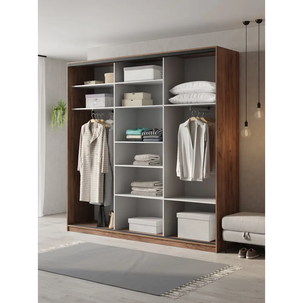 Фото 2 Шкаф-купе Клевер Атина с 3 дверями 240x270х50 см 9 полок ЛДСП цвет дуб крафт табак зеркальный