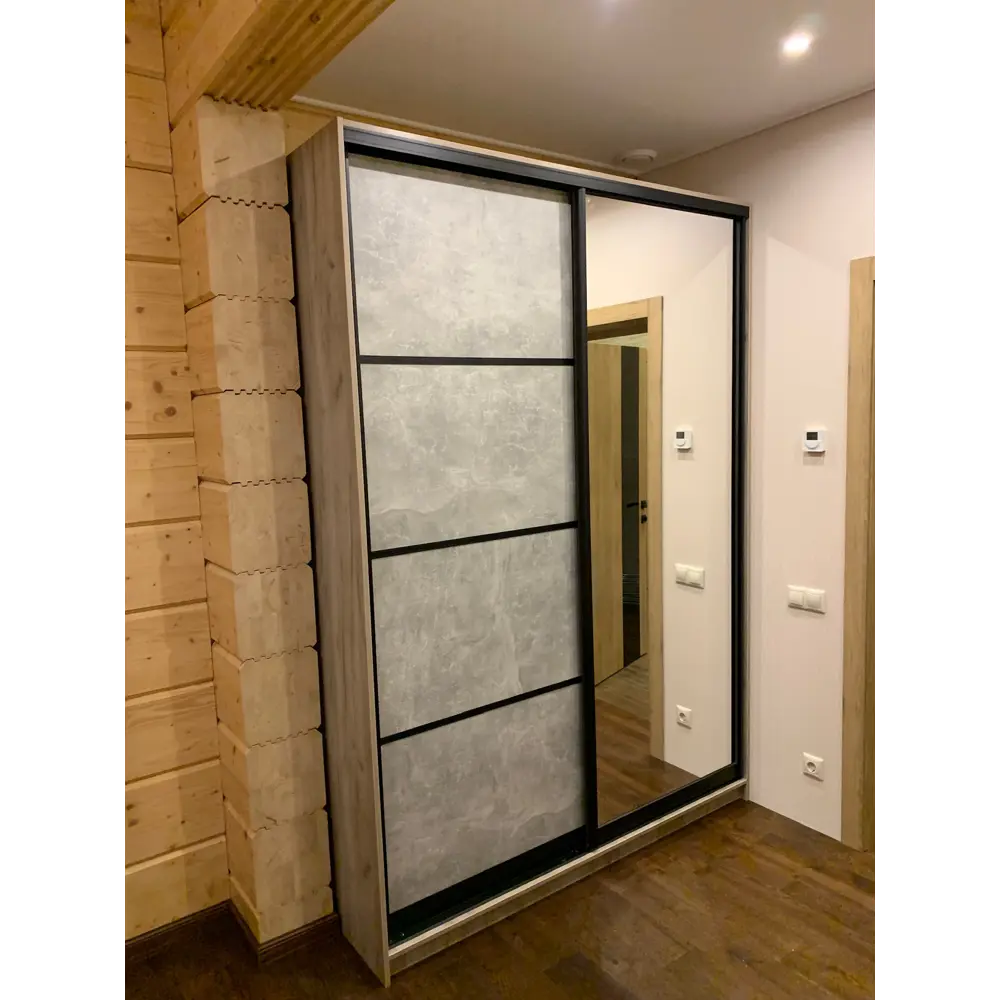 Фото 7 Шкаф-купе Клевер Атина с 2 дверями и зеркалом 240x150х58 см 6 полок ЛДСП цвет дуб крафт серый/бетон серый Фото 7 Шкаф-купе Клевер Атина с 2 дверями и зеркалом 240x150х58 см 6 полок ЛДСП цвет дуб крафт серый/бетон серый