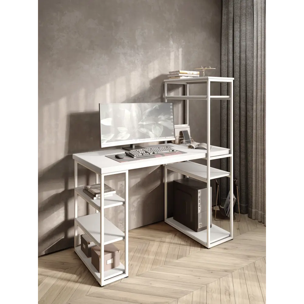 Фото 6 Стол письменный Solarius Loft 80x148x120 см сталь и дерево цвет белый Фото 6 Стол письменный Solarius Loft 80x148x120 см сталь и дерево цвет белый