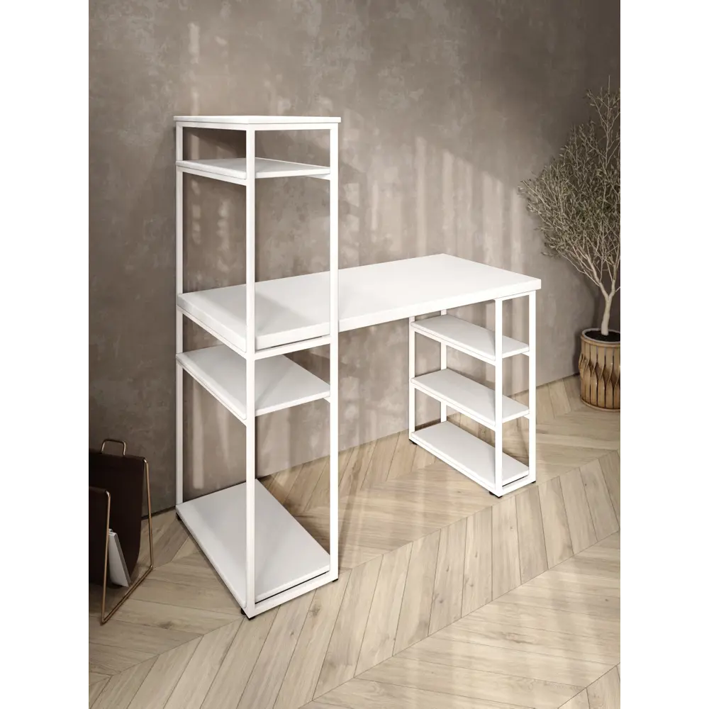 Фото 4 Стол письменный Solarius Loft 80x148x120 см сталь и дерево цвет белый Фото 4 Стол письменный Solarius Loft 80x148x120 см сталь и дерево цвет белый