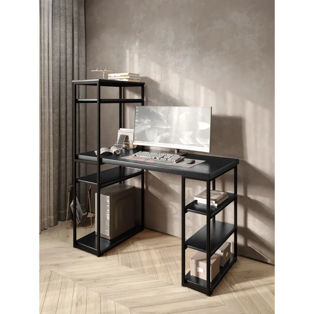 Фото 6 Стол письменный Solarius Loft 80x148x120 см сталь и дерево цвет черный/оникс Фото 6 Стол письменный Solarius Loft 80x148x120 см сталь и дерево цвет черный/оникс