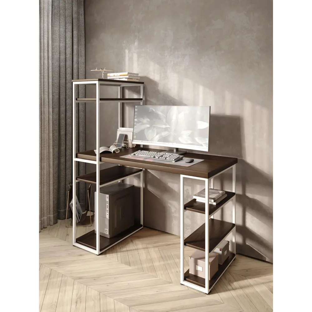 Фото 6 Стол письменный Solarius Loft 80x148x140 см сталь и дерево цвет белый/темный дуб Фото 6 Стол письменный Solarius Loft 80x148x140 см сталь и дерево цвет белый/темный дуб