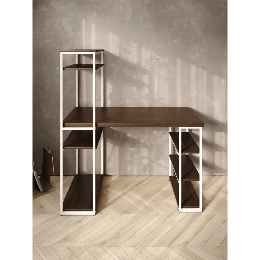 Фото 5 Стол письменный Solarius Loft 80x148x140 см сталь и дерево цвет белый/темный дуб Фото 5 Стол письменный Solarius Loft 80x148x140 см сталь и дерево цвет белый/темный дуб