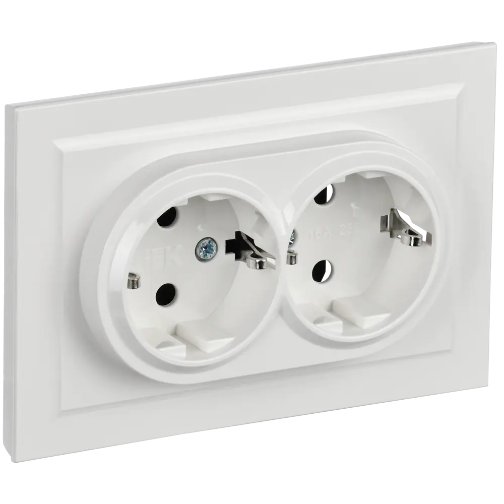 Фото 2 Розетка двойная встраиваемая Iek Brite BR-R24-16-K01-F с заземлением цвет белый Фото 2 Розетка двойная встраиваемая Iek Brite BR-R24-16-K01-F с заземлением цвет белый