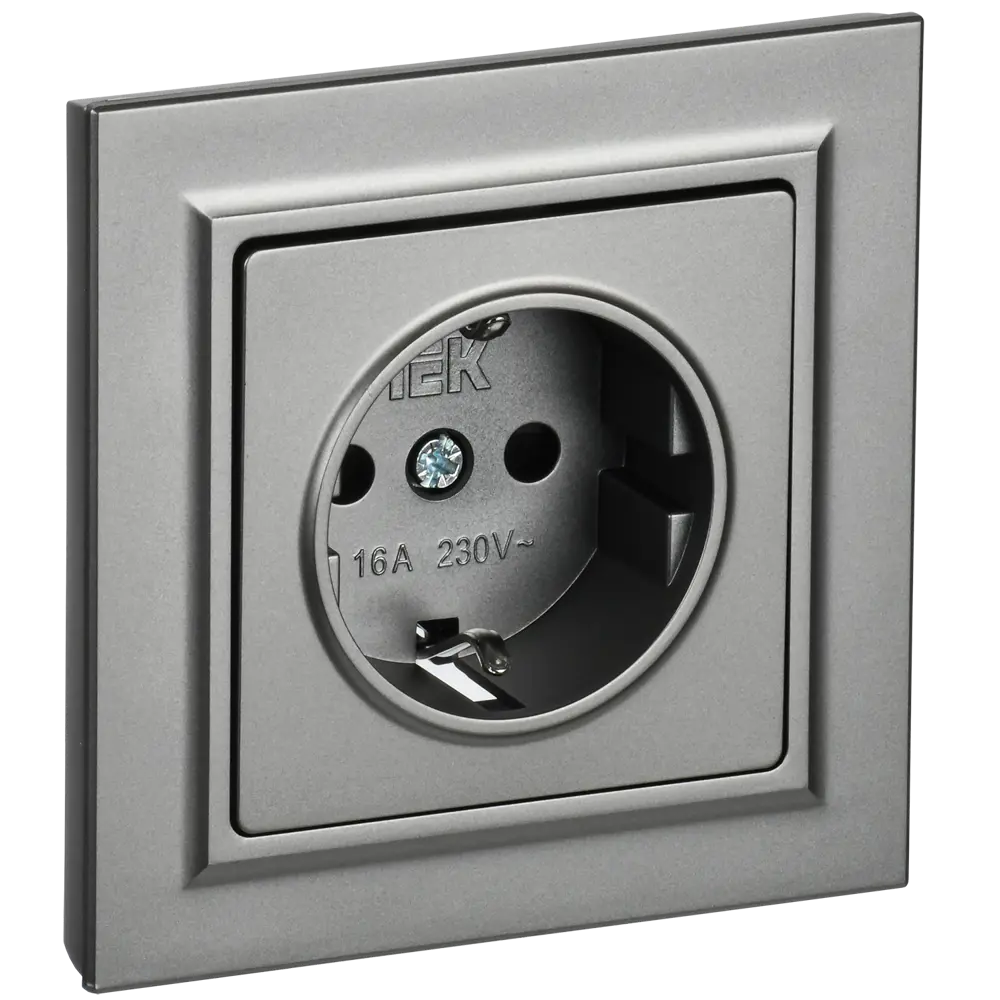 Фото 3 Розетка встраиваемая Iek Brite BR-R14-16-K46-F с заземлением и со шторками цвет сталь Фото 3 Розетка встраиваемая Iek Brite BR-R14-16-K46-F с заземлением и со шторками цвет сталь