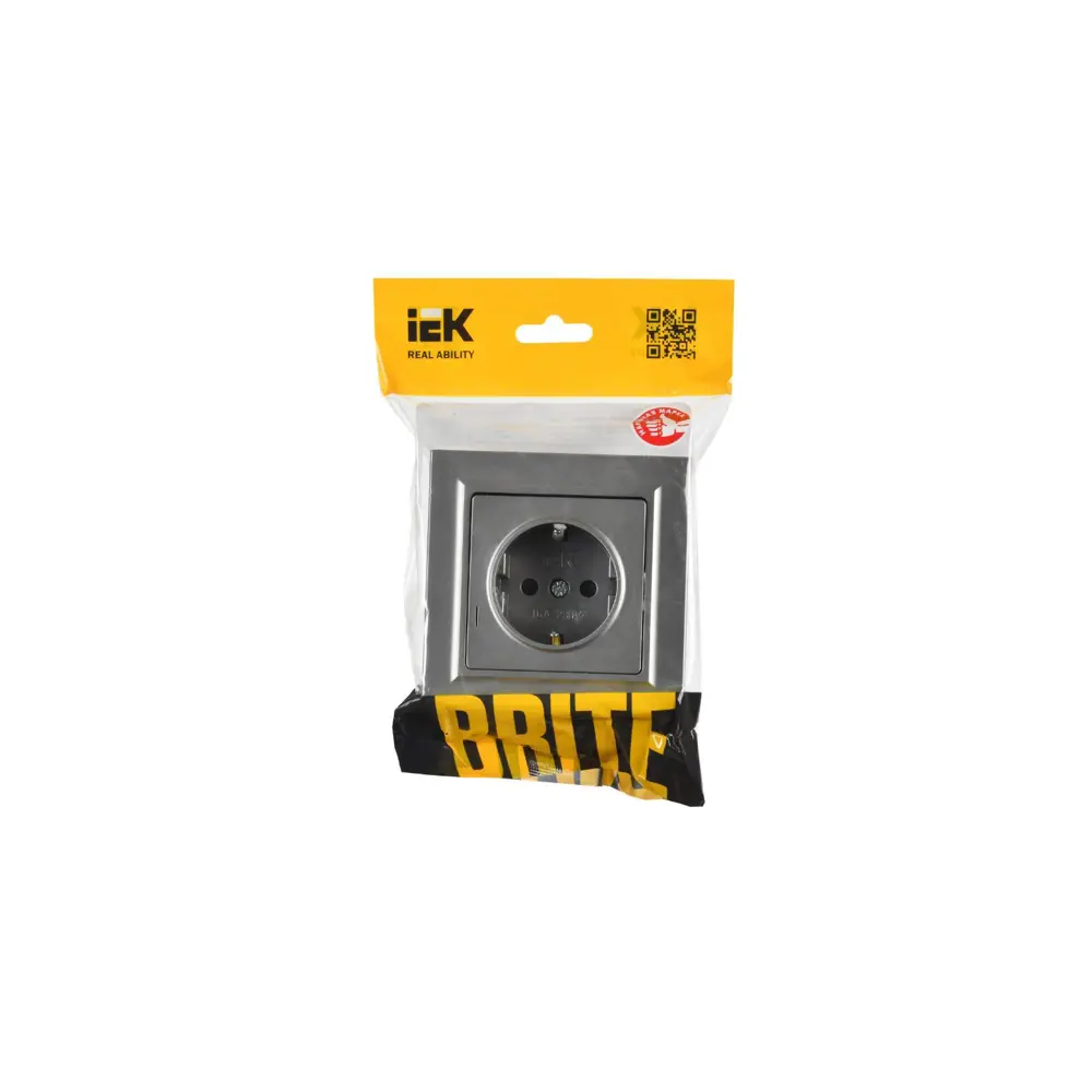 Фото 2 Розетка встраиваемая Iek Brite BR-R14-16-K46-F с заземлением и со шторками цвет сталь Фото 2 Розетка встраиваемая Iek Brite BR-R14-16-K46-F с заземлением и со шторками цвет сталь