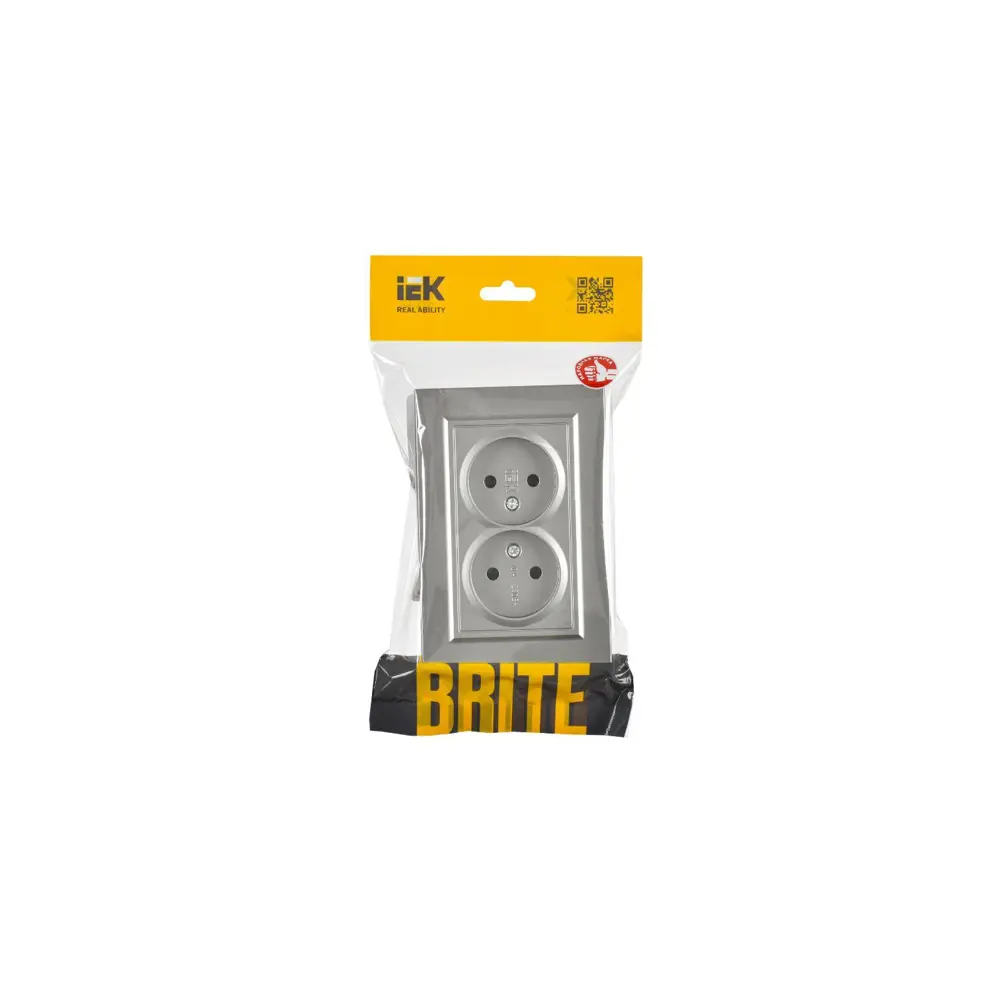 Фото 2 Розетка двойная встраиваемая Iek Brite BR-R20-10-K46-F цвет сталь Фото 2 Розетка двойная встраиваемая Iek Brite BR-R20-10-K46-F цвет сталь