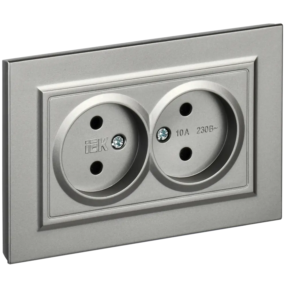 Фото 3 Розетка двойная встраиваемая Iek Brite BR-R20-10-K46-F цвет сталь Фото 3 Розетка двойная встраиваемая Iek Brite BR-R20-10-K46-F цвет сталь