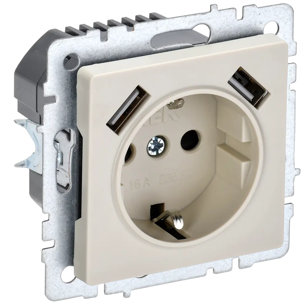 Фото 2 Розетка USB встраиваемая Iek Brite BR-R14-16-U21-D31-K10 с заземлением цвет бежевый Фото 2 Розетка USB встраиваемая Iek Brite BR-R14-16-U21-D31-K10 с заземлением цвет бежевый