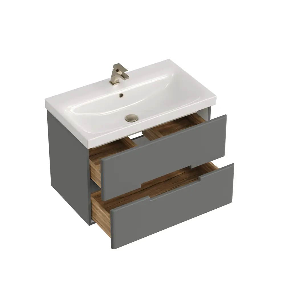 Фото 3 Тумба с раковиной в ванную Ruvann Yuva 80 раковина Moduo 80 подвесная цвет графит софт Фото 3 Тумба с раковиной в ванную Ruvann Yuva 80 раковина Moduo 80 подвесная цвет графит софт