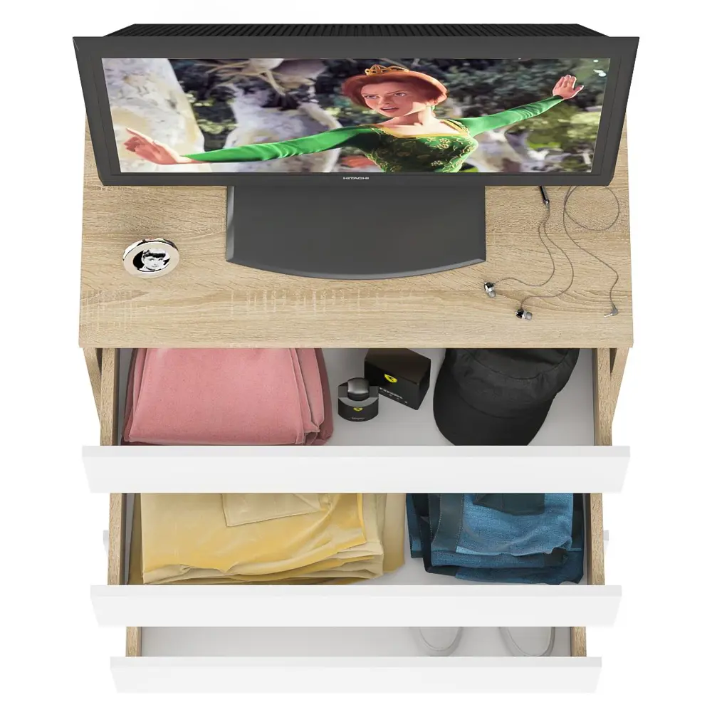 Фото 10 Комод СВК Мори МК800.4 4 ящика 80х41х94 см ЛДСП цвет дуб сонома/белый