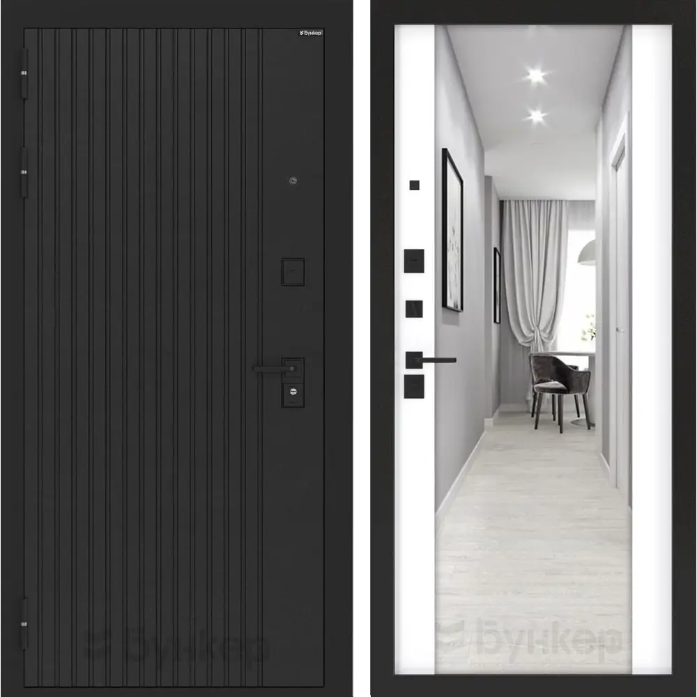 Фото Входная дверь Лабиринт Бункер 06 левый 205x88см цвет черный кварц/белый софт с зеркалом ФЛЗ-1 Фото Входная дверь Лабиринт Бункер 06 левый 205x88см цвет черный кварц/белый софт с зеркалом ФЛЗ-1