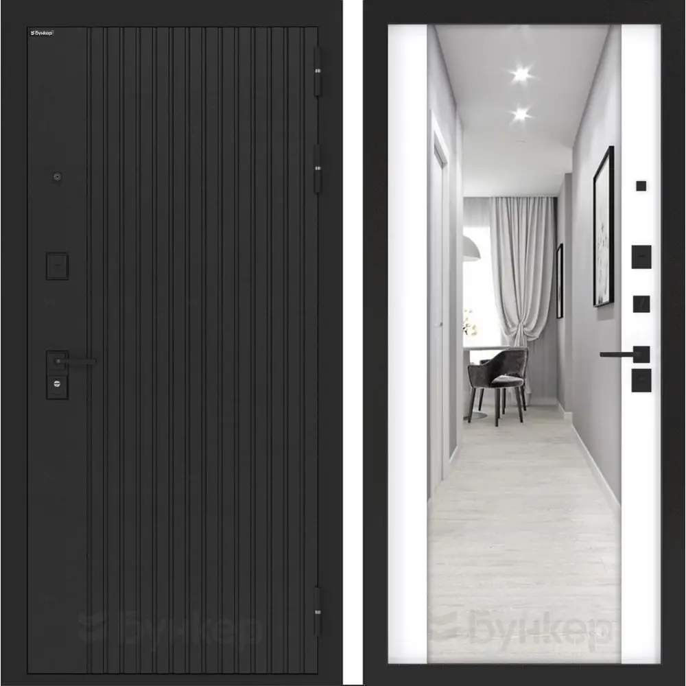 Фото Входная дверь Лабиринт Бункер 06 правый 205x88см цвет черный кварц/белый софт с зеркалом ФЛЗ-1 Фото Входная дверь Лабиринт Бункер 06 правый 205x88см цвет черный кварц/белый софт с зеркалом ФЛЗ-1