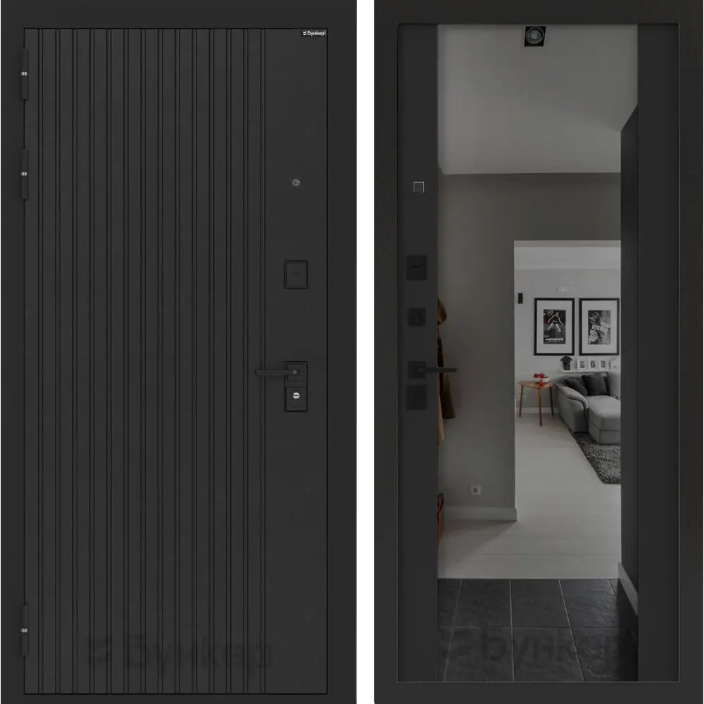 Фото Входная дверь Лабиринт Бункер 06 левый 205x88см цвет черный кварц/черный кварц с зеркалом ФЛЗ-1 Фото Входная дверь Лабиринт Бункер 06 левый 205x88см цвет черный кварц/черный кварц с зеркалом ФЛЗ-1