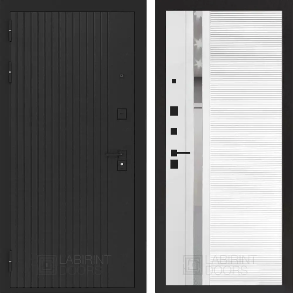 Фото Входная дверь Лабиринт Бункер 06 левый 205x88см цвет черный кварц/белый софт с зеркалом П31