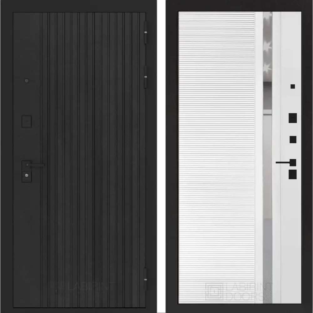 Фото Входная дверь Лабиринт Бункер 06 правый 205x88см цвет черный кварц/белый софт с зеркалом П31 Фото Входная дверь Лабиринт Бункер 06 правый 205x88см цвет черный кварц/белый софт с зеркалом П31