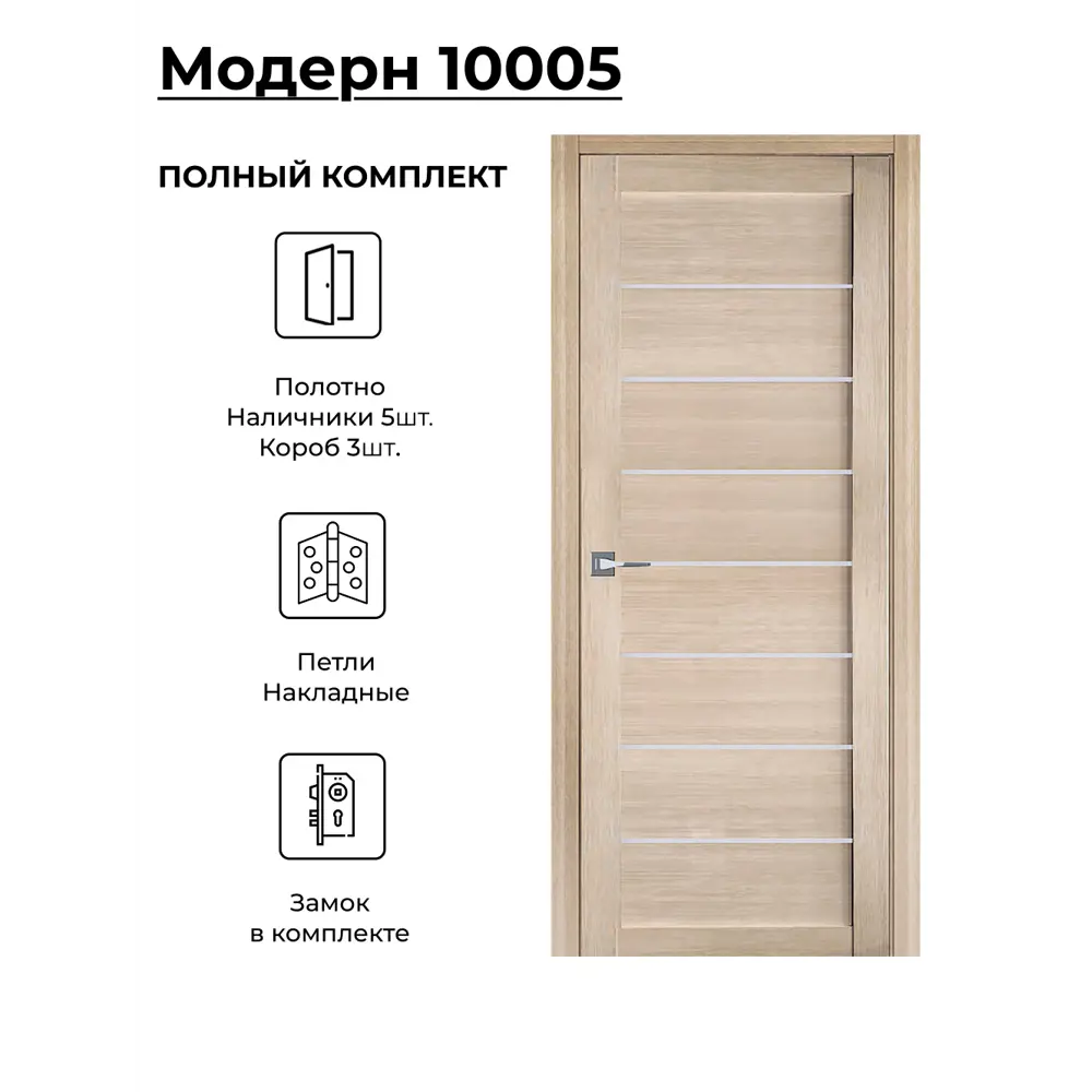 Фото Комплект межкомнатной двери Uberture Модерн 10005 остеклённая 90x200см ПВХ цвет лиственница светлая с коробом и наличниками фурнитура BL Фото Комплект межкомнатной двери Uberture Модерн 10005 остеклённая 90x200см ПВХ цвет лиственница светлая с коробом и наличниками фурнитура BL