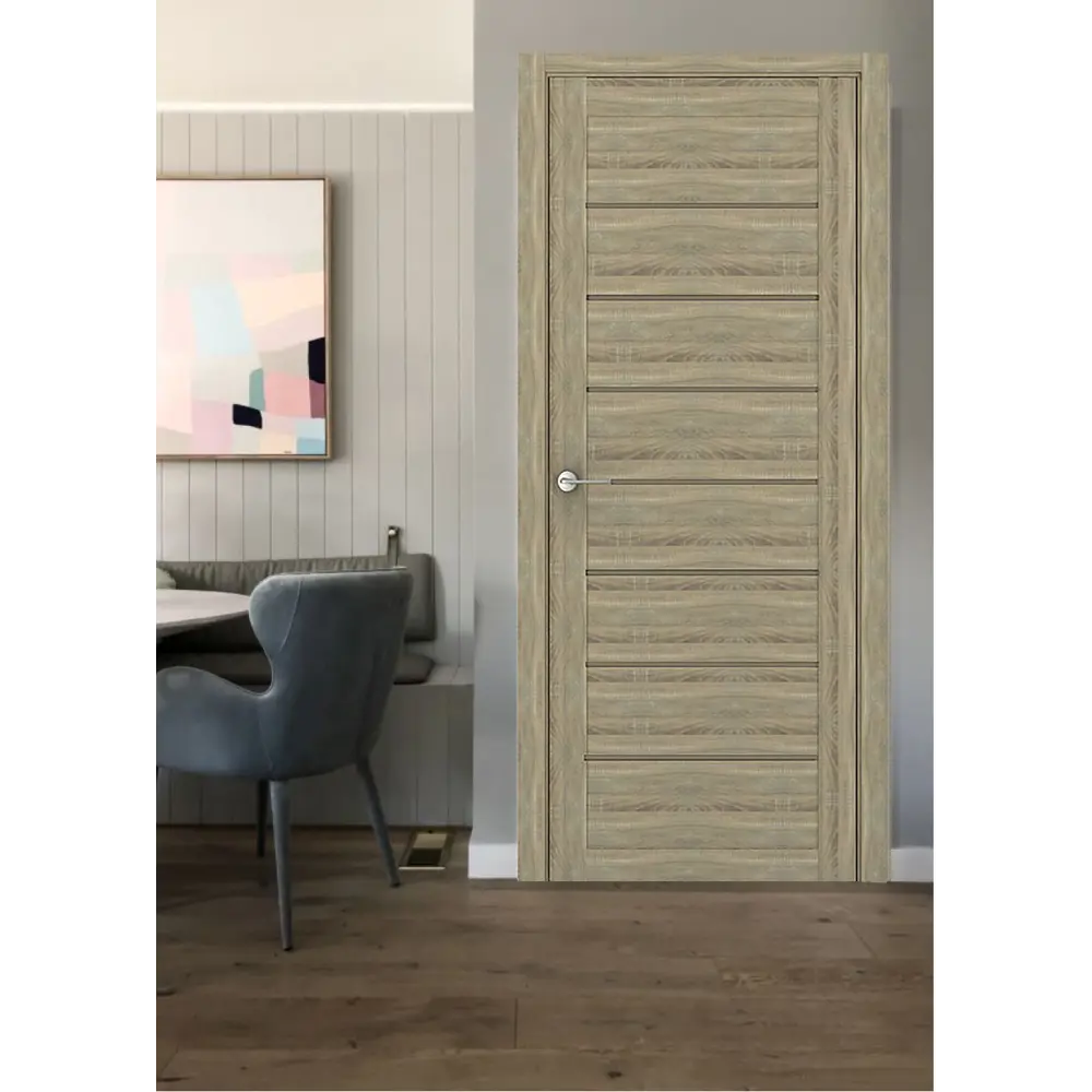 Фото 4 Комплект межкомнатной двери Uberture Модерн 10005 глухая 90x200см ПВХ цвет дуб европейский с коробом и наличниками фурнитура BL Фото 4 Комплект межкомнатной двери Uberture Модерн 10005 глухая 90x200см ПВХ цвет дуб европейский с коробом и наличниками фурнитура BL