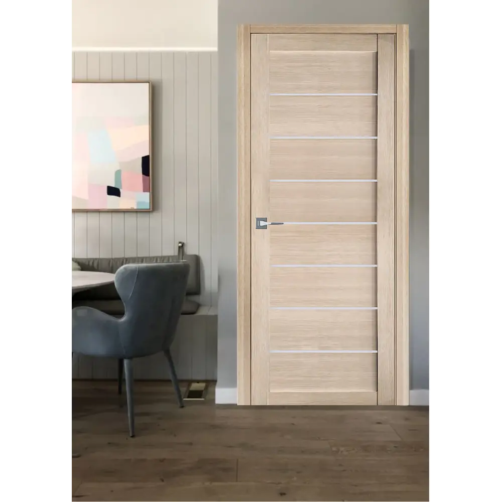 Фото 4 Комплект межкомнатной двери Uberture Модерн 10005 остеклённая 70x200см ПВХ цвет лиственница светлая с коробом и наличниками фурнитура CP Фото 4 Комплект межкомнатной двери Uberture Модерн 10005 остеклённая 70x200см ПВХ цвет лиственница светлая с коробом и наличниками фурнитура CP