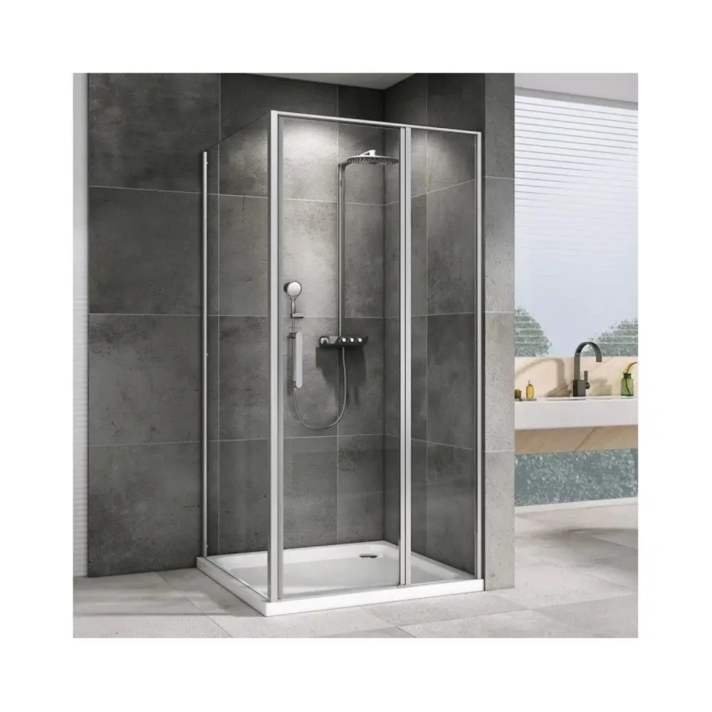 Фото Душевой уголок Abber Sonnenstrand 671872 прямоугольный 100x80см серебристый блеск профиль эффект стекла прозрачный
