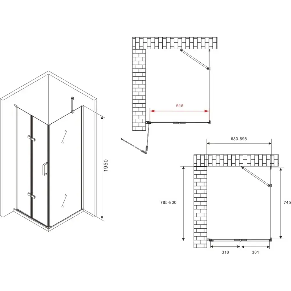 Фото 3 Душевой уголок Abber Zart 623250 прямоугольный 70x80см серебристый блеск профиль эффект стекла прозрачный