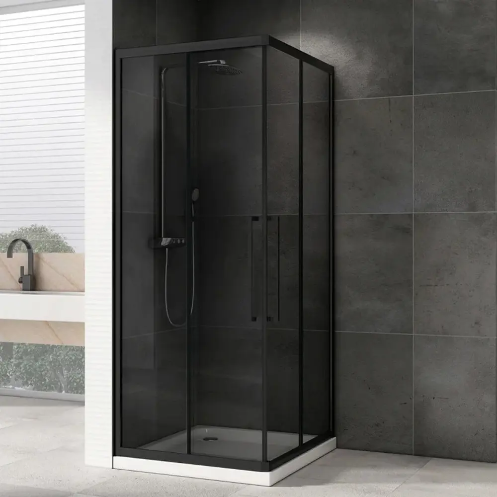 Фото Душевой уголок Abber Schwarzer Diamant 623277 квадратный 100x100см черный профиль эффект стекла тонированный Фото Душевой уголок Abber Schwarzer Diamant 623277 квадратный 100x100см черный профиль эффект стекла тонированный