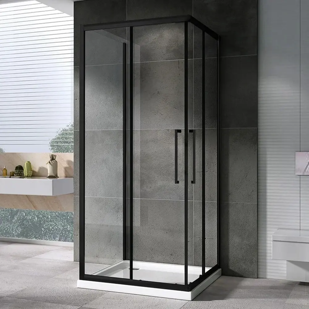 Фото Душевой уголок Abber Schwarzer Diamant 623265 квадратный 100x100см черный профиль эффект стекла прозрачный Фото Душевой уголок Abber Schwarzer Diamant 623265 квадратный 100x100см черный профиль эффект стекла прозрачный