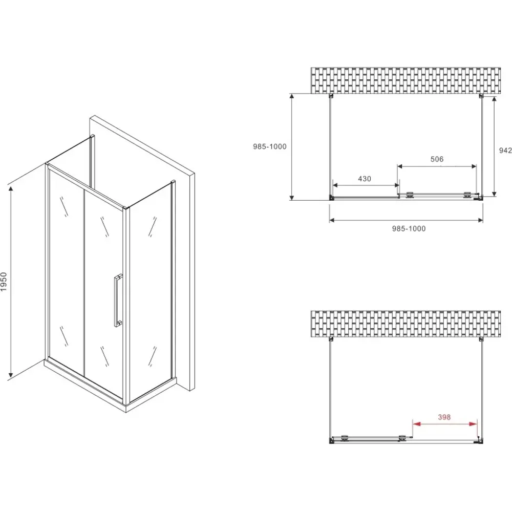 Фото 5 Душевой уголок Abber Schwarzer Diamant 613874 квадратный 100x100см черный профиль эффект стекла матовый
