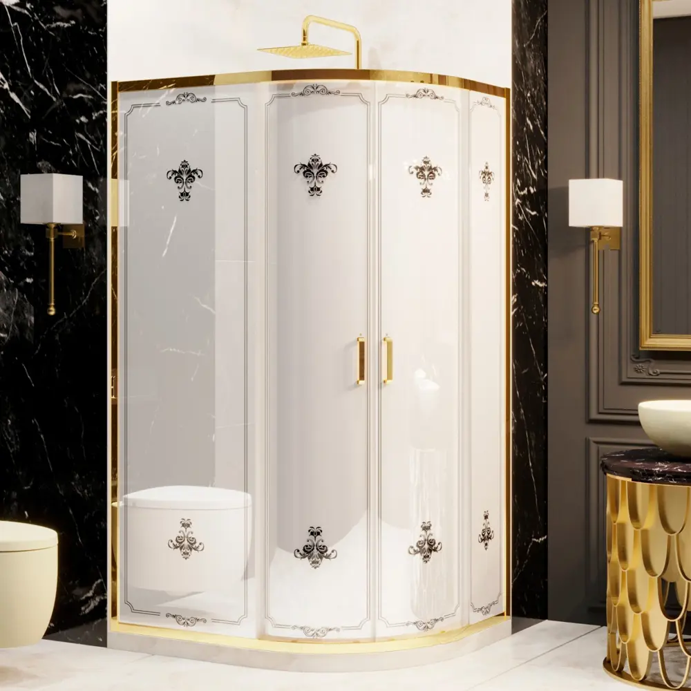 Фото Душевой уголок Ambassador Royal 449188 многоугольный 120x80см золотистый профиль эффект стекла тонированный Фото Душевой уголок Ambassador Royal 449188 многоугольный 120x80см золотистый профиль эффект стекла тонированный
