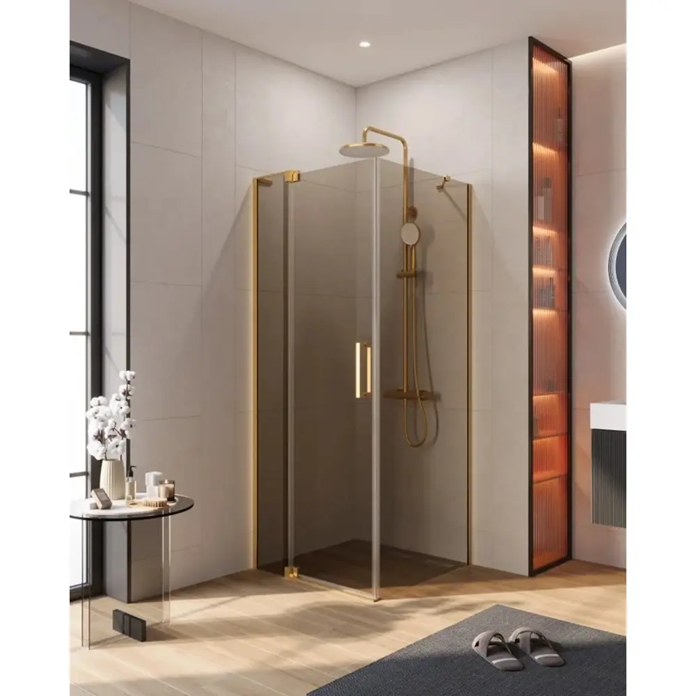 Фото 2 Душевой уголок Cezares Slider 645891 квадратный 80x79.5см золотистый профиль эффект стекла тонированный