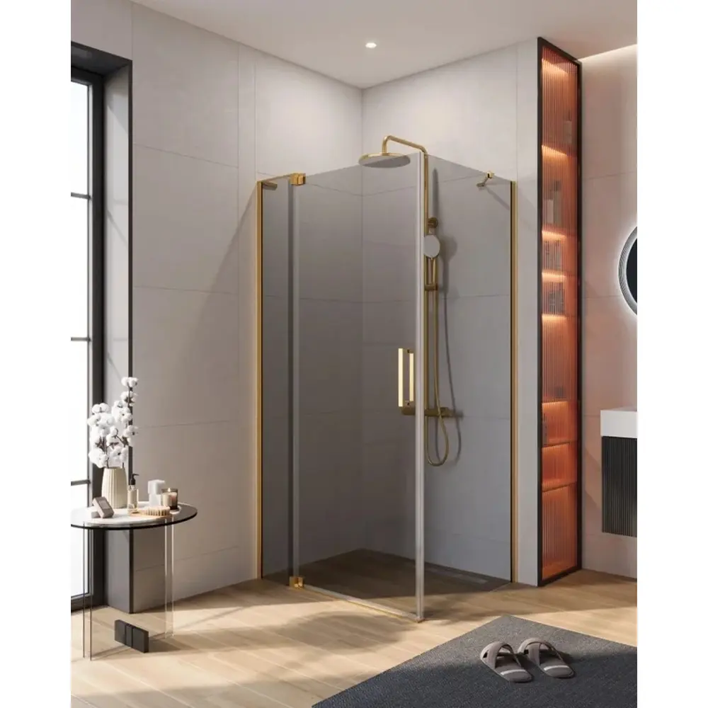 Фото 2 Душевой уголок Cezares Slider 622999 прямоугольный 80x99.5см золотистый профиль эффект стекла тонированный Фото 2 Душевой уголок Cezares Slider 622999 прямоугольный 80x99.5см золотистый профиль эффект стекла тонированный