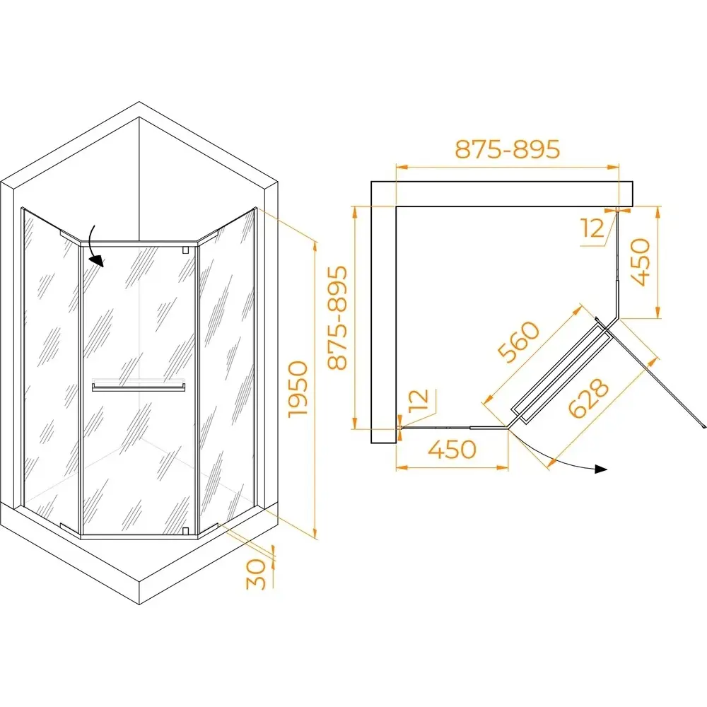 Фото 4 Душевой уголок Rgw Passage 581383 пятиугольный 90x90см черный профиль эффект стекла прозрачный