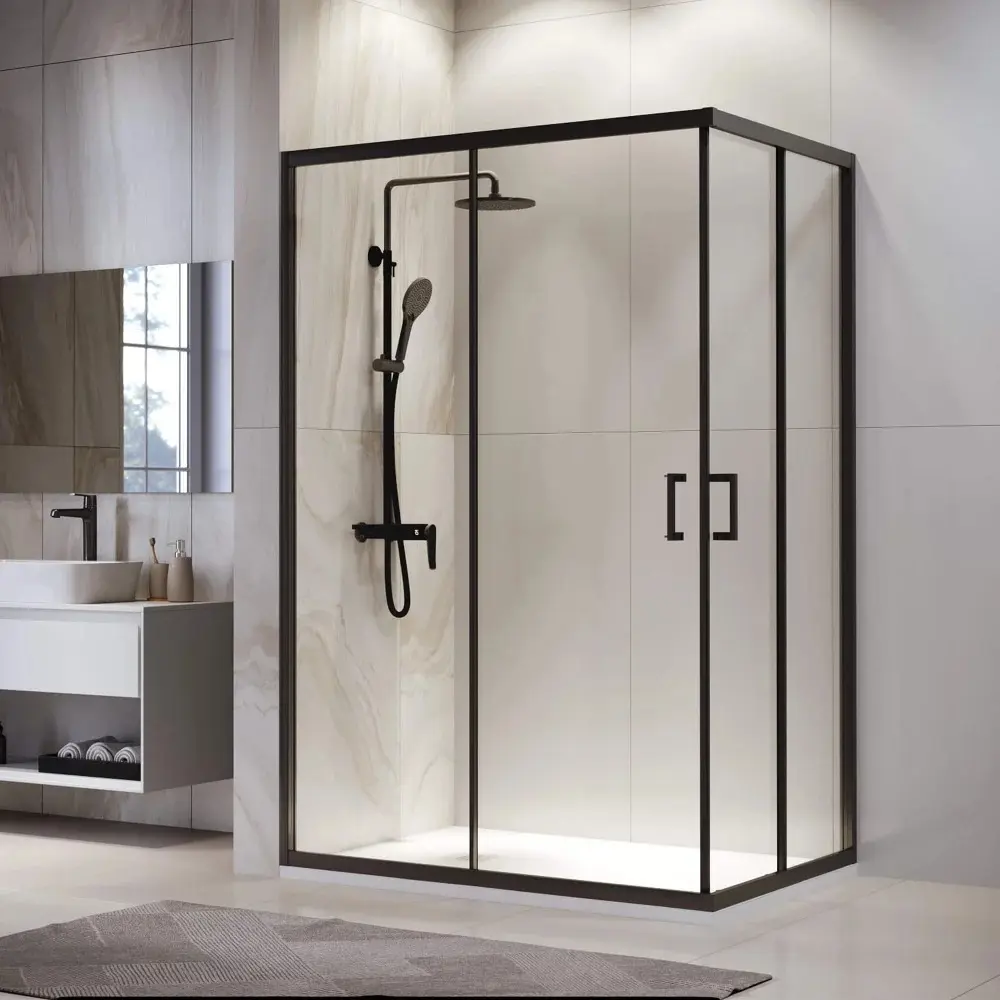 Фото 2 Душевой уголок Rgw Passage 581414 прямоугольный 80x120см черный профиль эффект стекла прозрачный Фото 2 Душевой уголок Rgw Passage 581414 прямоугольный 80x120см черный профиль эффект стекла прозрачный