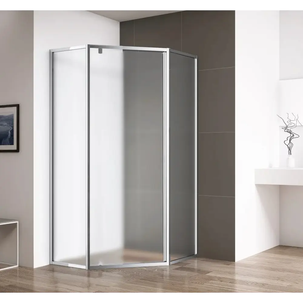 Фото 2 Душевой уголок Cezares Eco 595288 пятиугольный 99x99см серебро профиль эффект стекла матовый Фото 2 Душевой уголок Cezares Eco 595288 пятиугольный 99x99см серебро профиль эффект стекла матовый