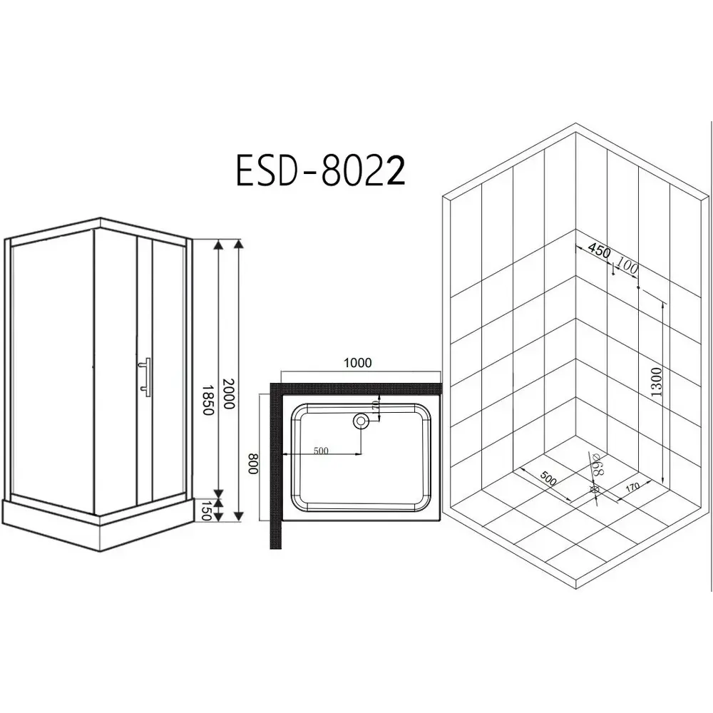 Фото 9 Душевой уголок Esbano ESR-8022 511161 прямоугольный 100x80см серебро профиль эффект стекла рифленый Фото 9 Душевой уголок Esbano ESR-8022 511161 прямоугольный 100x80см серебро профиль эффект стекла рифленый