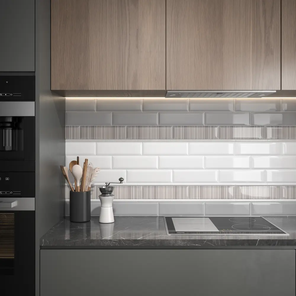 Фото 6 Плитка настенная Kerama Marazzi Аккорд 8.5x28.5 см 0.97 м² глянцевая цвет белый Фото 6 Плитка настенная Kerama Marazzi Аккорд 8.5x28.5 см 0.97 м² глянцевая цвет белый