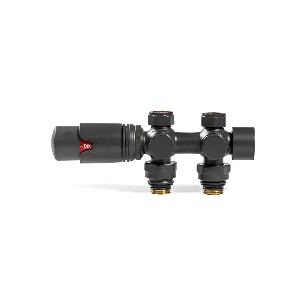 Фото 2 Узел нижнего подключения прямой Н-образный Arbiola Smart Duo 1/2" с термостатической головкой M30x1.5 антрацит Фото 2 Узел нижнего подключения прямой Н-образный Arbiola Smart Duo 1/2" с термостатической головкой M30x1.5 антрацит