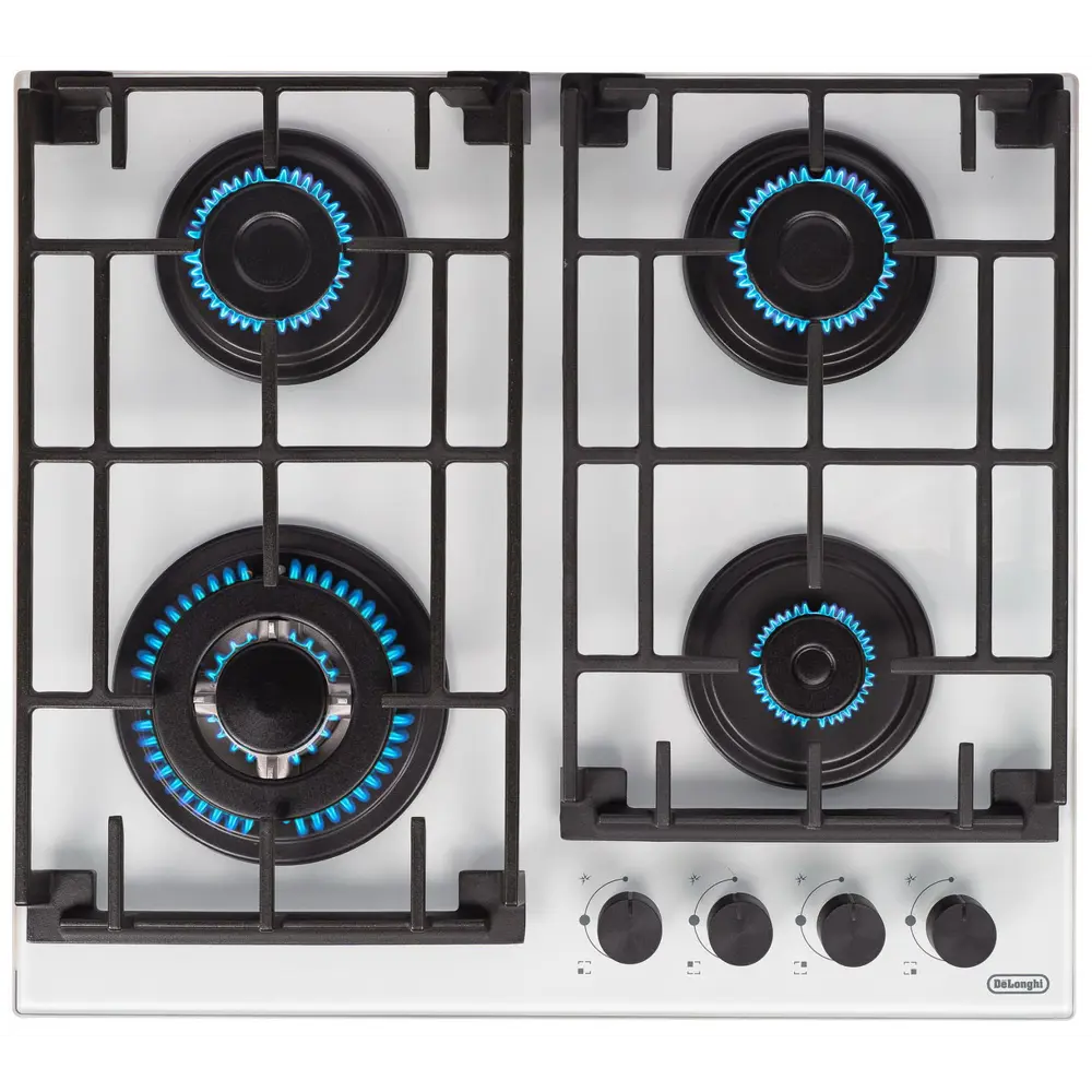 Фото Газовая варочная панель Delonghi GRETA 6GW BB 58 см 4 конфорки цвет белый. Фото Газовая варочная панель Delonghi GRETA 6GW BB 58 см 4 конфорки цвет белый.