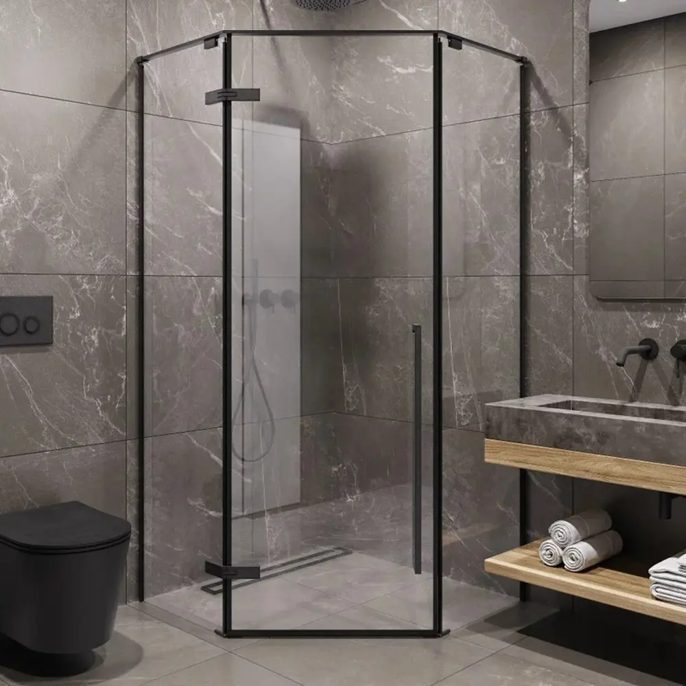 Фото Душевой уголок Timo TTSSP-100/03C-8 100x100 см, профиль черный, стекло прозрачное