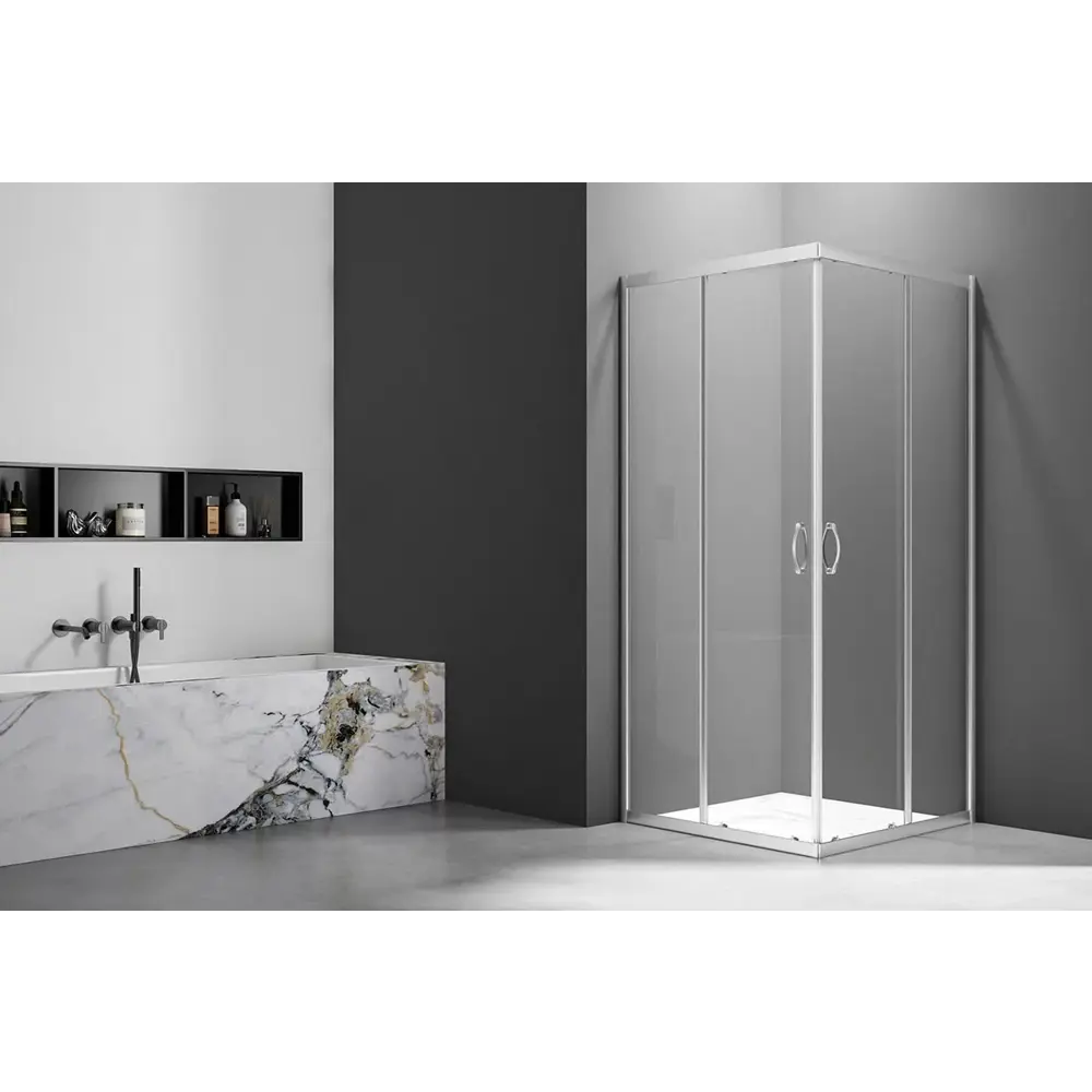 Фото 2 Душевой уголок Veconi Rovigo 679355 квадратный 80х80см серебристый блеск профиль стекло прозрачное Фото 2 Душевой уголок Veconi Rovigo 679355 квадратный 80х80см серебристый блеск профиль стекло прозрачное